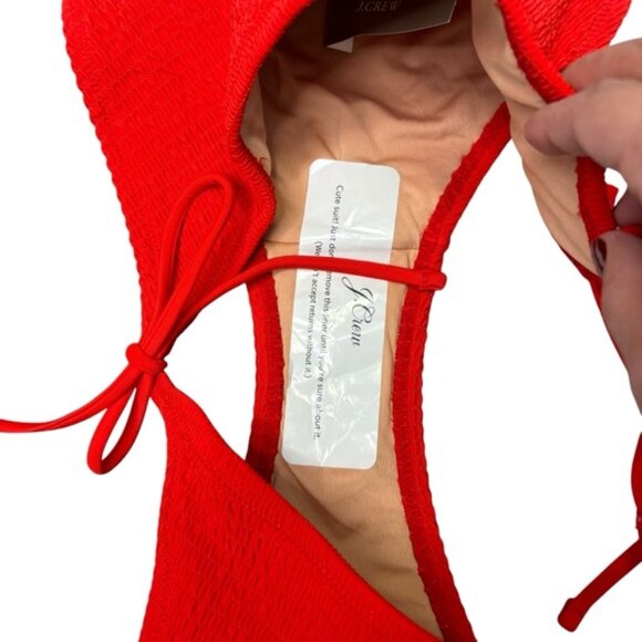 NWT J. CREW Red Smocked Textured String Cheeky Bikini Bottom Size Large Side Tie - Picture 3 of 7